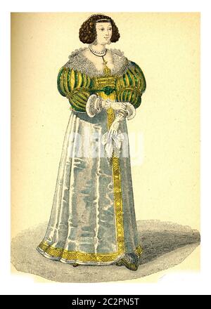 Mademoiselle de la Fayette, Illustration mit Weinlese. 12. Bis 18. Jahrhundert Mode nach Image. Stockfoto