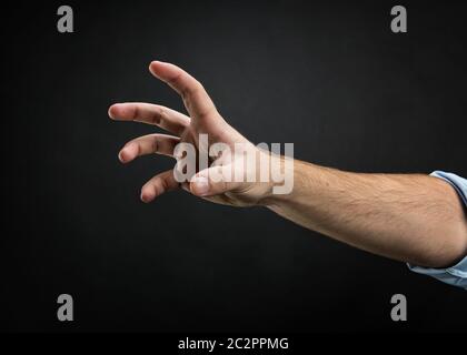 Großes Männchen hängt isoliert auf schwarzem Hintergrund Stockfoto