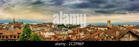 Blick auf die Stadt vom Domhügel, Lausanne, Kanton Waadt, Schweiz Stockfoto