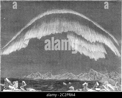 Erscheinung der aurora borealis im Norden am Abend, Bossekop (Finnmark), Vintage gravierte Illustration. Le Tour du Monde, Travel Journal, (1865 Stockfoto