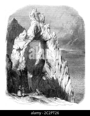 Naturpark auf der Insel Capri, Illustration mit Weingravur. Magasin Pittoresque 1847. Stockfoto