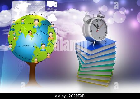 Wecker auf Bücher Stockfoto