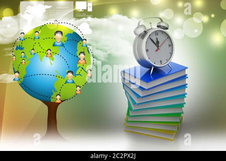 Wecker auf Bücher Stockfoto