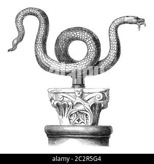 Schlange Bronze Schlange von Moses sagt, in der Kirche St. Ambrose von Mailand, vintage graviert Illustration. Magasin Pittoresque 1869. Stockfoto