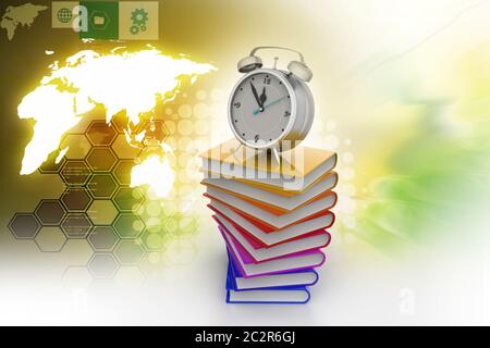Wecker auf Bücher Stockfoto