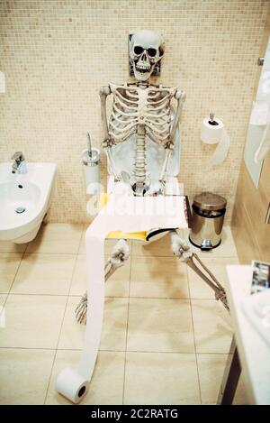 Skelett auf der Toilette sitzend Stockfotografie - Alamy