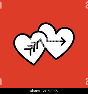 Linie Kunst Symbol der doppelten Amor Herzen. Stock Vektor