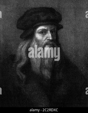 Leonardo da Vinci, Illustration mit Weinlese. Aus dem Universum und der Menschheit, 1910. Stockfoto