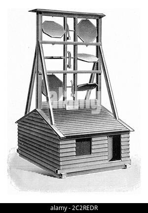 Alte optische Telegrafen, Vintage gravierte Illustration. Aus dem Universum und der Menschheit, 1910. Stockfoto