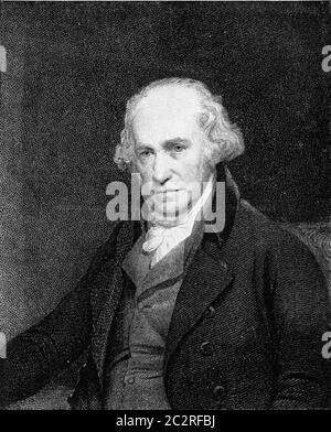 James Watt, Erfinder der Dampfmaschine, Vintage-Grafik. Aus dem Universum und der Menschheit, 1910. Stockfoto