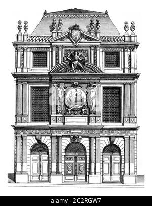 Fassade des Hauses der Tuchhändler in Paris im siebzehnten Jahrhundert; Architekt, Bunting, Vintage graviert Illustration. Magasin Pittoresque (18 Stockfoto