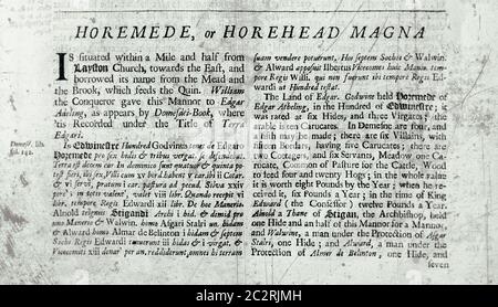 Seiten aus dem Buch über Hertfordshire 1700 Stockfoto