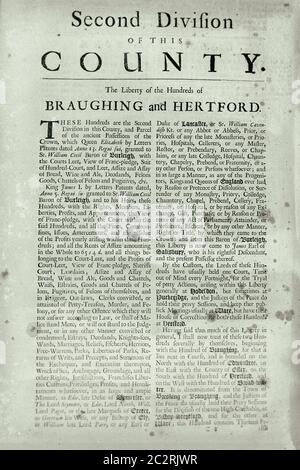 Seiten aus dem Buch über Hertfordshire 1700 Stockfoto