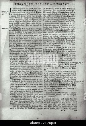 Seiten aus dem Buch über Hertfordshire 1700 Stockfoto