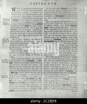 Seiten aus dem Buch über Hertfordshire 1700 Stockfoto