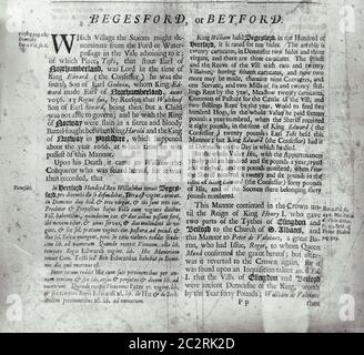 Seiten aus dem Buch über Hertfordshire 1700 Stockfoto