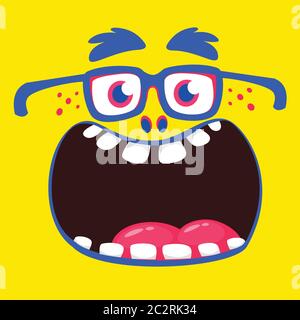 Lustige Cartoon Monster Gesicht tragen Brillen. Vektor Halloween Monster Quadrat Avatar Stock Vektor