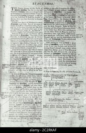 Seiten aus dem Buch über Hertfordshire 1700 Stockfoto
