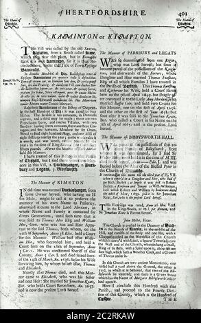 Seiten aus dem Buch über Hertfordshire 1700 Stockfoto