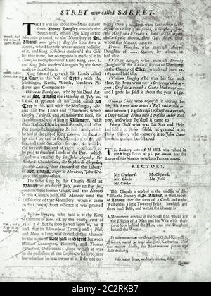 Seiten aus dem Buch über Hertfordshire 1700 Stockfoto