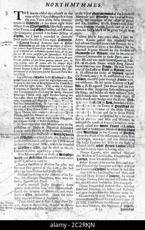 Seiten aus dem Buch über Hertfordshire 1700 Stockfoto