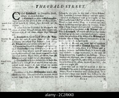 Seiten aus dem Buch über Hertfordshire 1700 Stockfoto