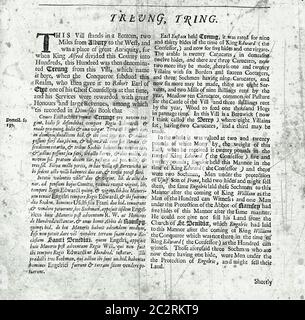 Seiten aus dem Buch über Hertfordshire 1700 Stockfoto