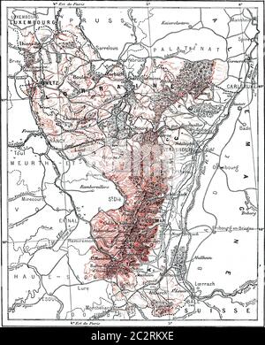 Karte von Departement Alpes-Maritimes, Illustration mit Weingravur. Wörterbuch der Worte und Dinge - Larive und Fleury - 1895. Stockfoto