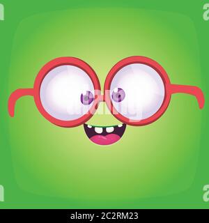 Lustige Cartoon Monster Gesicht tragen Brillen. Vektor Halloween Monster Quadrat Avatar Stock Vektor