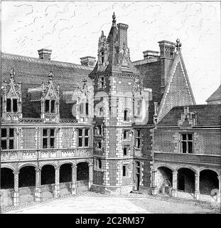 Chateau de Blois, Vintage-Grafik. Wörterbuch der Worte und Dinge - Larive und Fleury - 1895. Stockfoto