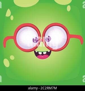 Lustige Cartoon Monster Gesicht tragen Brillen. Vektor Halloween Monster Quadrat Avatar Stock Vektor