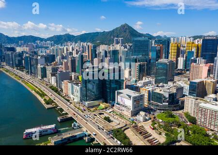 Kwun Tong, Hongkong 06. September 2019: Drohnenflug über Hongkong Stockfoto