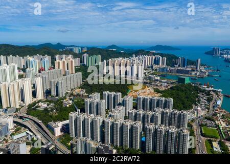 Kwun Tong, Hongkong 06. September 2019: Hong Kong City von der Oberseite Stockfoto