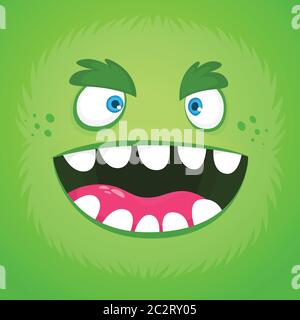 Wütend Cartoon Monster Gesicht. Vektor Halloween Monster Quadrat Avatar Stock Vektor