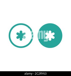 Sternchen Fußnote in blauem Kreis. Symbole gesetzt. Sternchen. Flaches Symbol des Sternchens auf weißem Hintergrund isoliert. Vektorgrafik. Sternsymbol Stock Vektor