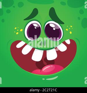 Cool und lustig Cartoon Monster Gesicht. Vektor-Illustration von grünen Monster. Stock Vektor