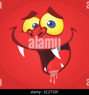 Lustige Cartoon Teufel Gesicht reden. Vektor Halloween rote Monster Illustration Stock Vektor