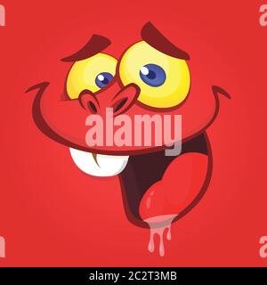Lustige Cartoon Teufel Gesicht lachen. Vektor Halloween rote Monster Illustration Stock Vektor