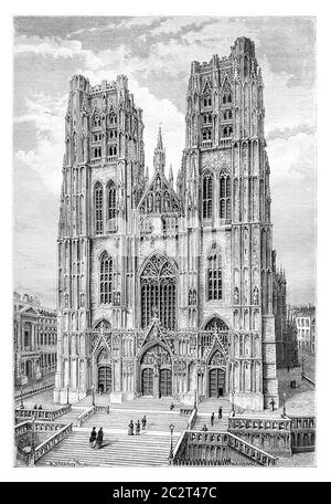 St. Michael und St. Gudula Kathedrale in Brüssel, Belgien, Zeichnung von Catenacci nach einem Foto, Vintage-Illustration. Le Tour du Monde, Reisen Stockfoto