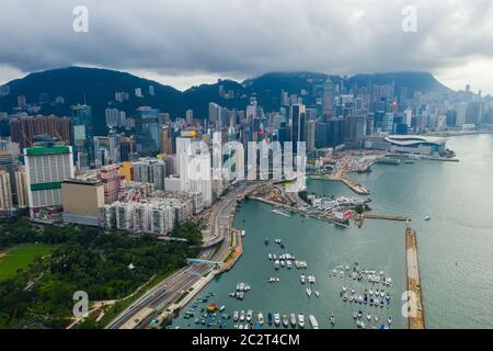 Causeway Bay, Hongkong 01. Juni 2019: Blick von oben auf die Insel Hongkong Stockfoto