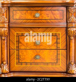 Retro-Holzschublade. Detailansicht Stockfoto