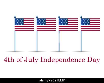 4. Juli Unabhängigkeitstag. Festliches Banner mit USA-Fahnen isoliert auf weißem Hintergrund. Vektorgrafik Stock Vektor