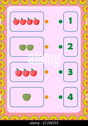 Kinderschulkinder Mathematik mit grünem Apfel und rotem Apfel Design Stock Vektor