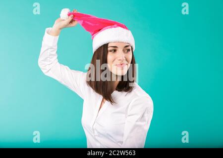 Neujahrsthema Weihnachten Winterferien Büro der Mitarbeiter des Unternehmens Portrait junge kaukasische Frau Geschäftsmann weißes Hemd in Stockfoto