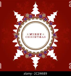 Ein rotes Weihnachtsdesign mit einem Baum und Geschenkschachteln. Stock Vektor