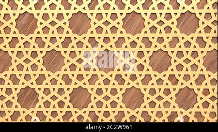 Islamisches Muster - Islamisches Ornament, persisches Motiv. Ramadan Konzept rund Elemente Sterne . Geometrische kreisförmige ornamentale arabische Symbol . Gold und Woo Stockfoto
