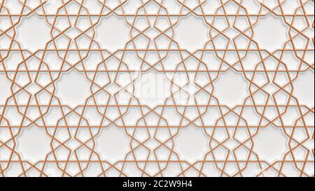 Islamisches Muster - Islamisches Ornament, persisches Motiv. Ramadan Konzept rund Elemente Sterne . Geometrische kreisförmige ornamentale arabische Symbol . Gold und Whi Stockfoto