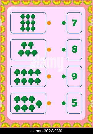 Mathe für Vorschulkinder und Kleinkinder mit Brokkoli-Design Stock Vektor