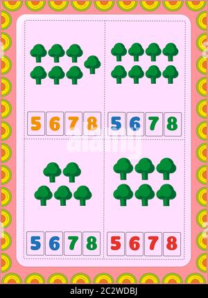 Mathe für Vorschulkinder und Kleinkinder mit Brokkoli-Design Stock Vektor