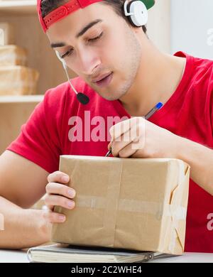 Call Center Mitarbeiterin am Paketverteilzentrum in Post Stockfoto